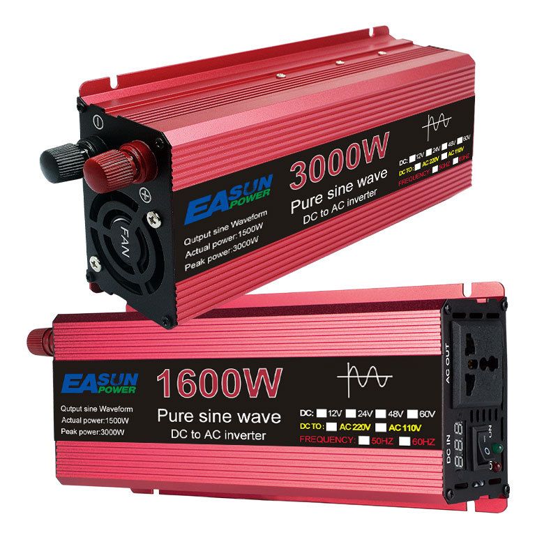 Pure Sine Wave Inverter 3000W med Aluminium Magnesium Skall Høy Effektivitet for Husholdningsapparater Camping