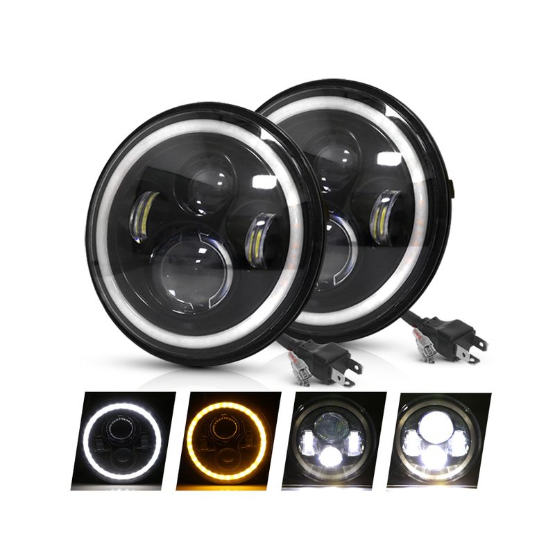CO LIGHT 7 Tommers LED-frontlykter for Jeep Wrangler Lada Niva 4x4 med Gult og Hvitt engleøye for Bedre Synlighet