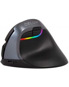 Delux M618 Mini Bluetooth 4.0 + 2.4GHz Dual Mode Wireless Mouse Ergonomisk oppladbart Silent Klikk vertikale mus for datamaskin