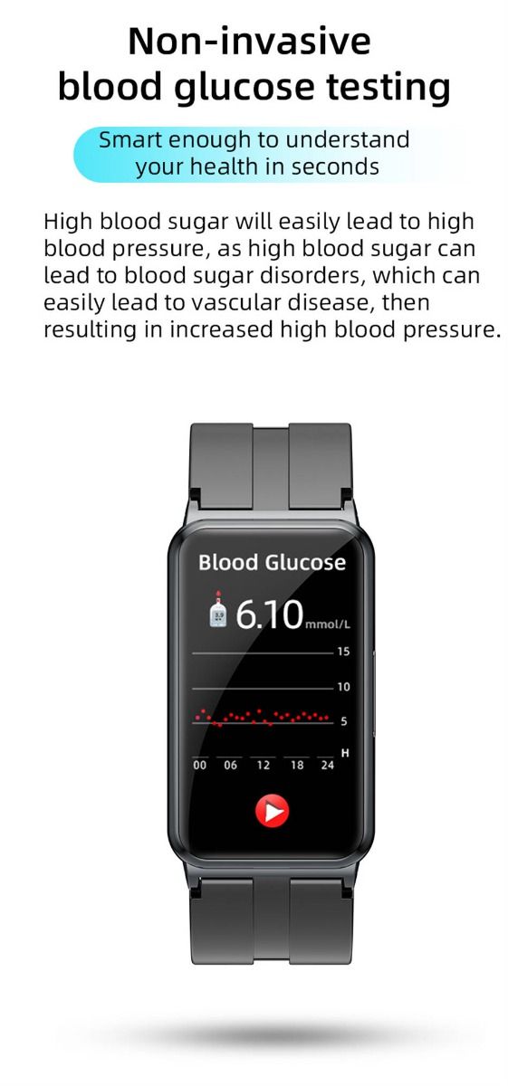 EP01 Blodsukker Smartklokke: EKG, HRV, Hjertefrekvens, Temp. 1,47" HD Vanntett Fitness Tracker
