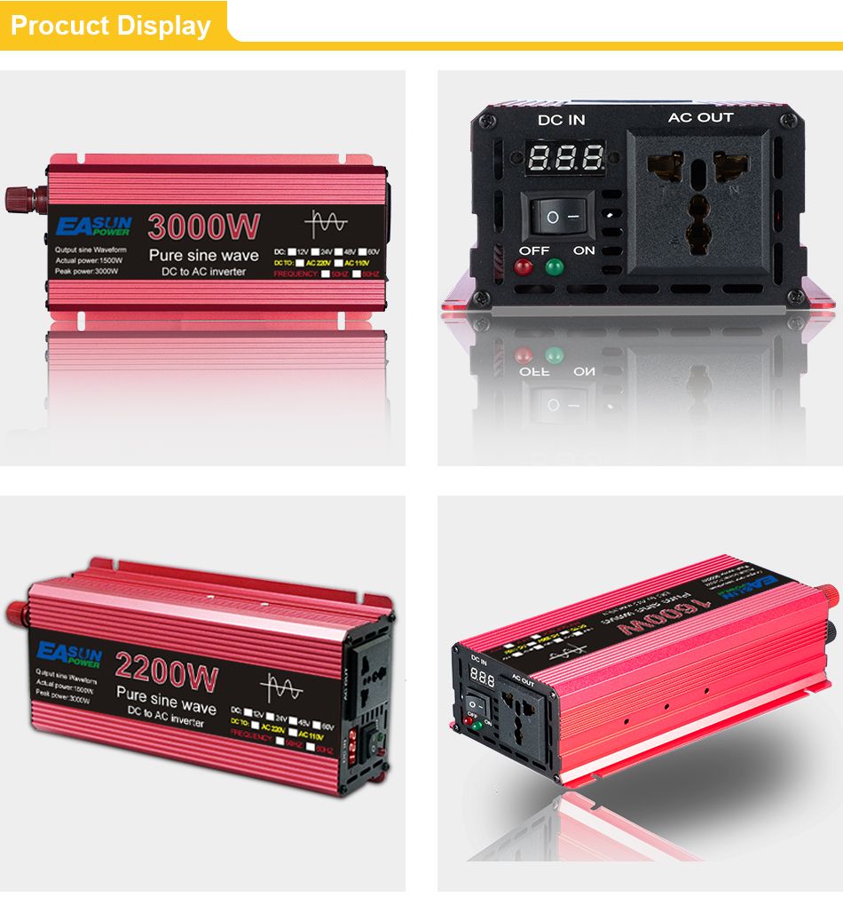 Ren sinusbølge inverter 3000W 2200W 1600W 1000W Holdbart aluminium-magnesium design Høy effektivitet Campingkraft