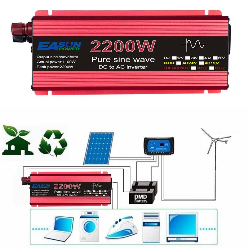 Ren sinusbølge inverter 3000W 2200W 1600W 1000W Holdbart aluminium-magnesium design Høy effektivitet Campingkraft
