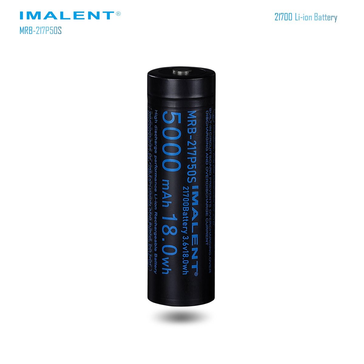 IMALENT MRB-217P50S 21700 Oppladbart Li-ion Batteri 5000mAh 3.6V | Høy Ytelse, Lang Levetid, LED Lommelykt