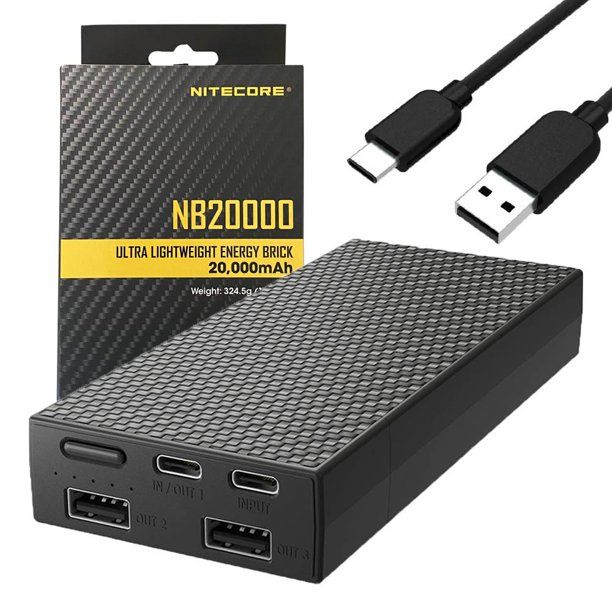 Nitecore NB20000 QC dobbel port 20000mAh powerbank lett hurtiglading USB USB-C smarttelefonlader