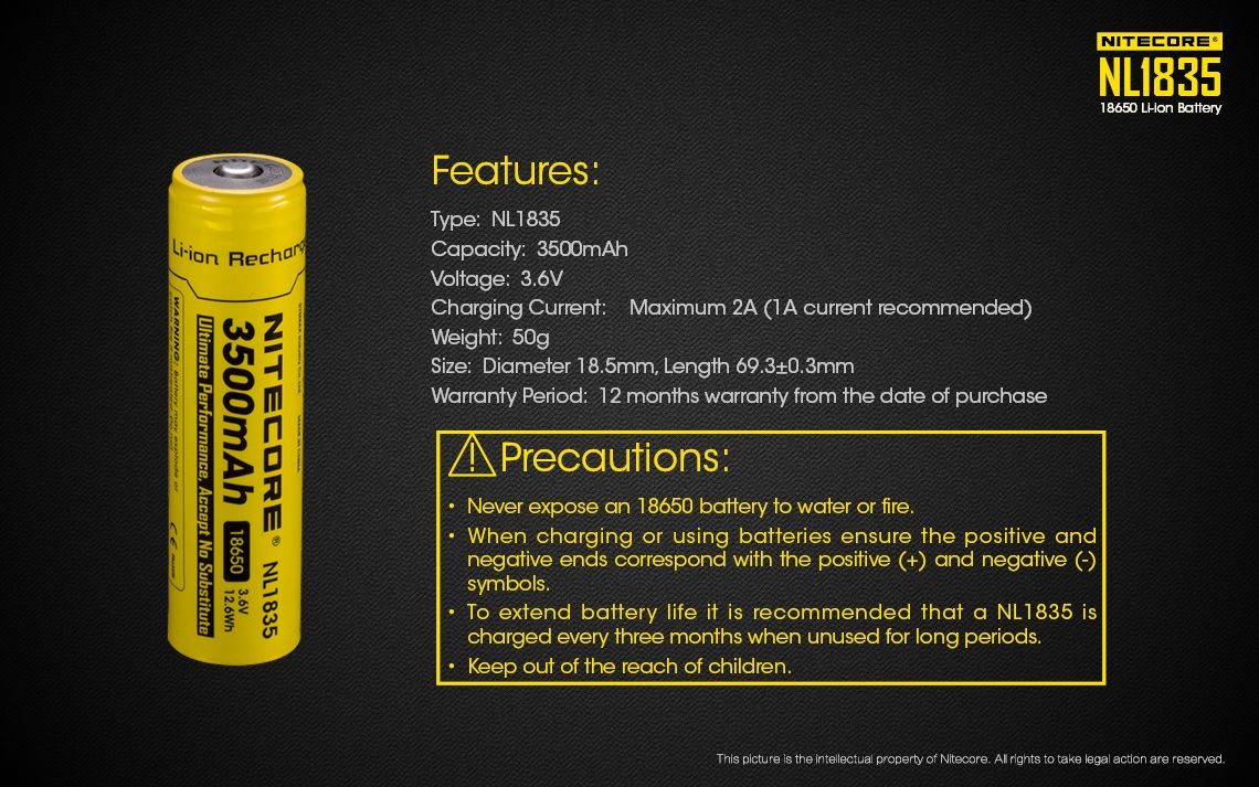 Nitecore 18650 NL1835 3500mAh Li-ion oppladbart batteri for langvarig strøm og pålitelig ytelse