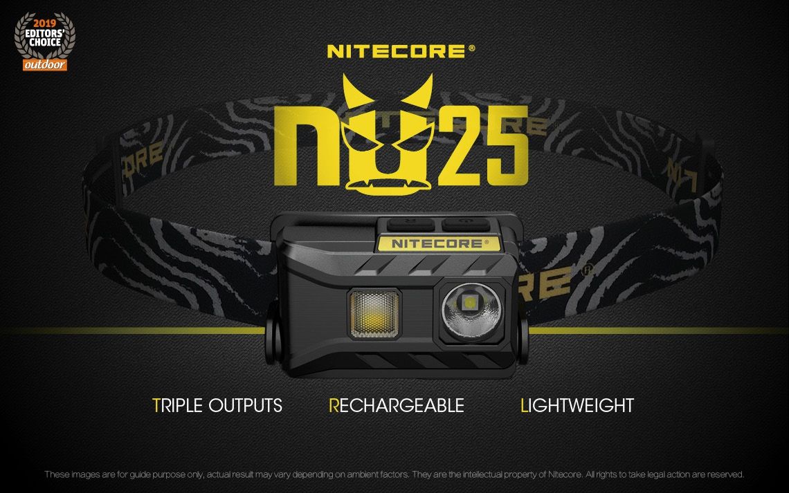 Nitecore NU25 XP-G2 S3 LED oppladbar hodelykt 360 lumen lettvekts eventyrtilbehør utendørsbelysning