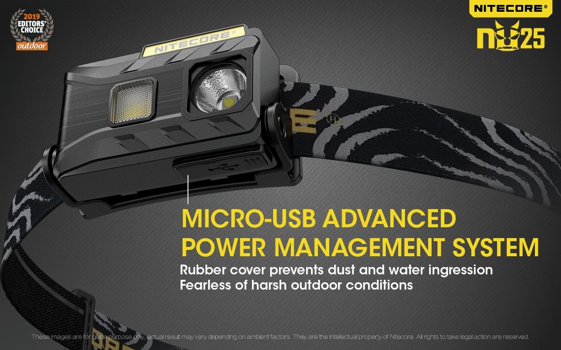 Nitecore NU25 XP-G2 S3 LED oppladbar hodelykt 360 lumen lettvekts eventyrtilbehør utendørsbelysning