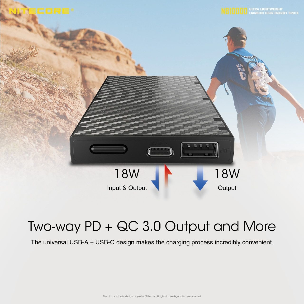NITECORE NB10000 QC Dobbel port USB-C 10000mAh Powerbank Lettvekts hurtiglading