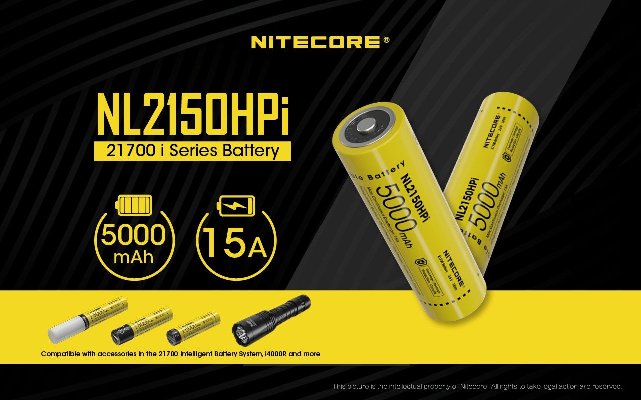 NITECORE NL2150HPI 5000mAh 3.6V 18Wh 21700 Li-ion oppladbart batteri høy ytelse for lommelyktbatteri