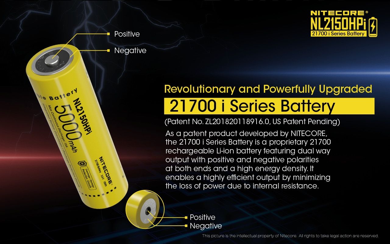 NITECORE NL2150HPI 5000mAh 3.6V 18Wh 21700 Li-ion oppladbart batteri høy ytelse for lommelyktbatteri