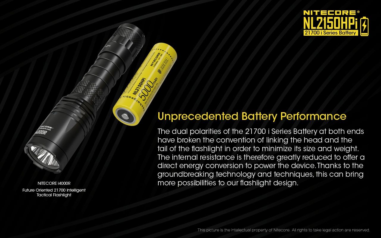 NITECORE NL2150HPI 5000mAh 3.6V 18Wh 21700 Li-ion oppladbart batteri høy ytelse for lommelyktbatteri