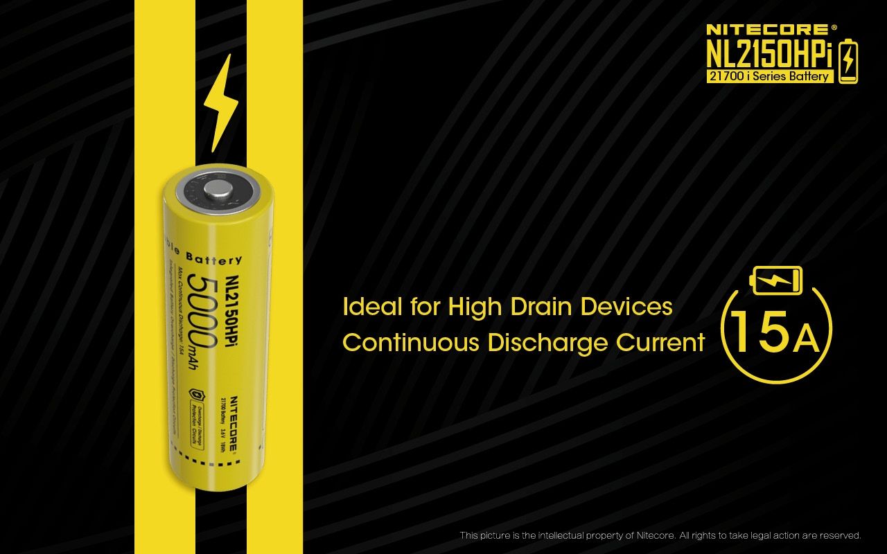 NITECORE NL2150HPI 5000mAh 3.6V 18Wh 21700 Li-ion oppladbart batteri høy ytelse for lommelyktbatteri