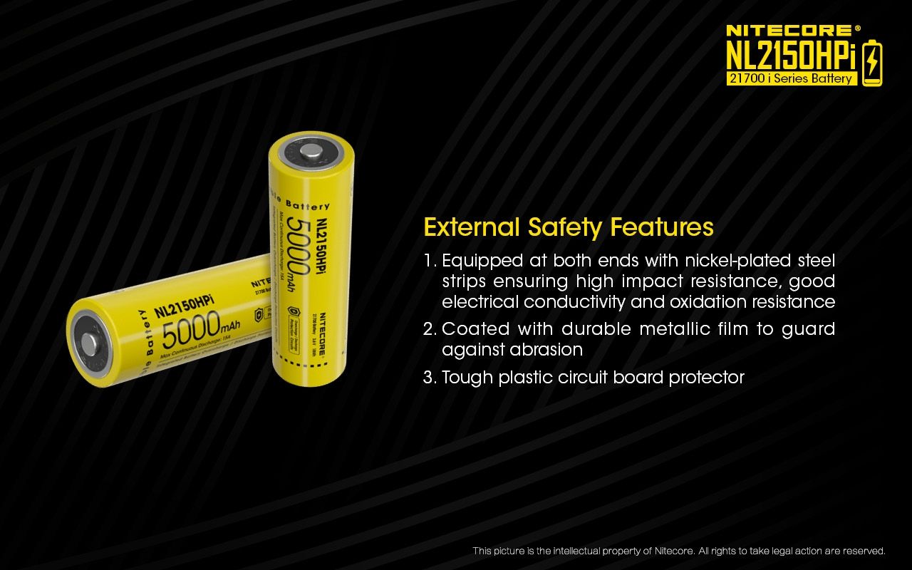 NITECORE NL2150HPI 5000mAh 3.6V 18Wh 21700 Li-ion oppladbart batteri høy ytelse for lommelyktbatteri