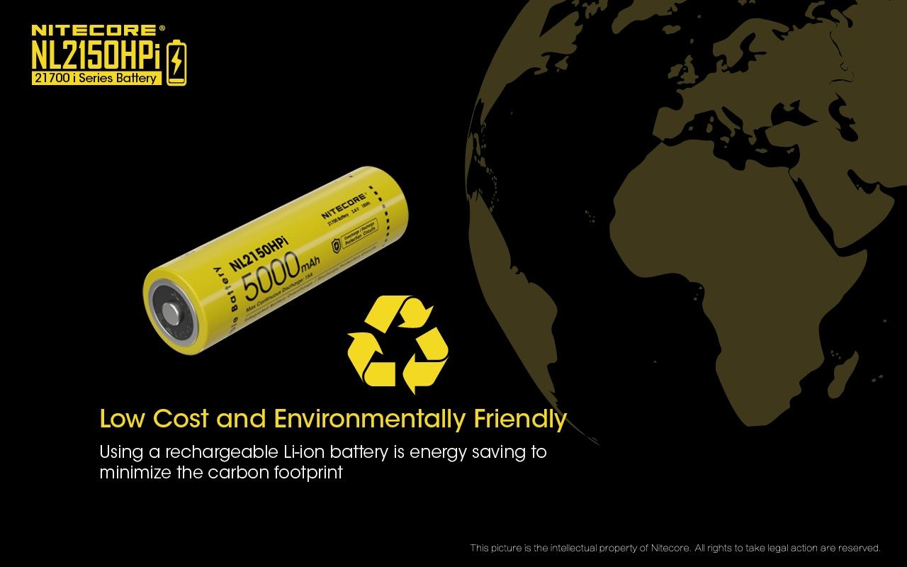 NITECORE NL2150HPI 5000mAh 3.6V 18Wh 21700 Li-ion oppladbart batteri høy ytelse for lommelyktbatteri