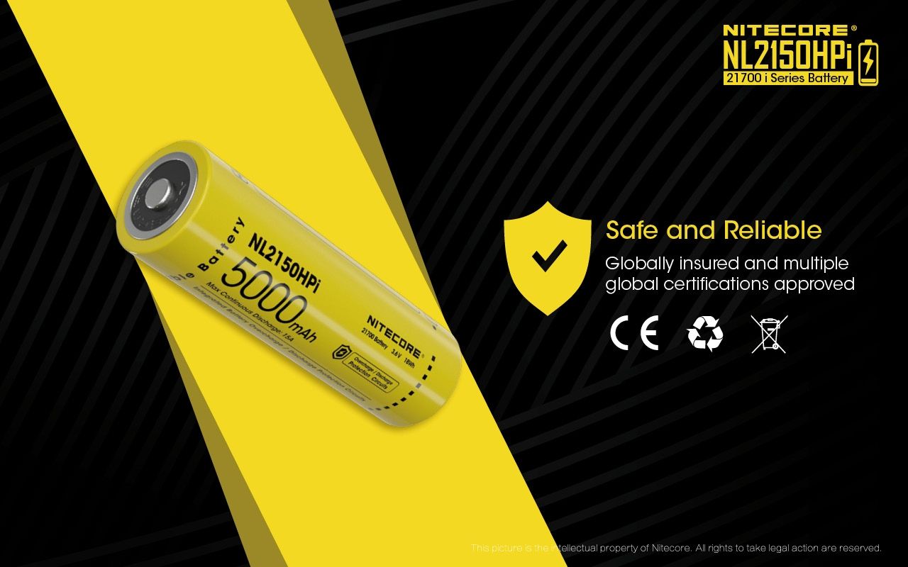 NITECORE NL2150HPI 5000mAh 3.6V 18Wh 21700 Li-ion oppladbart batteri høy ytelse for lommelyktbatteri