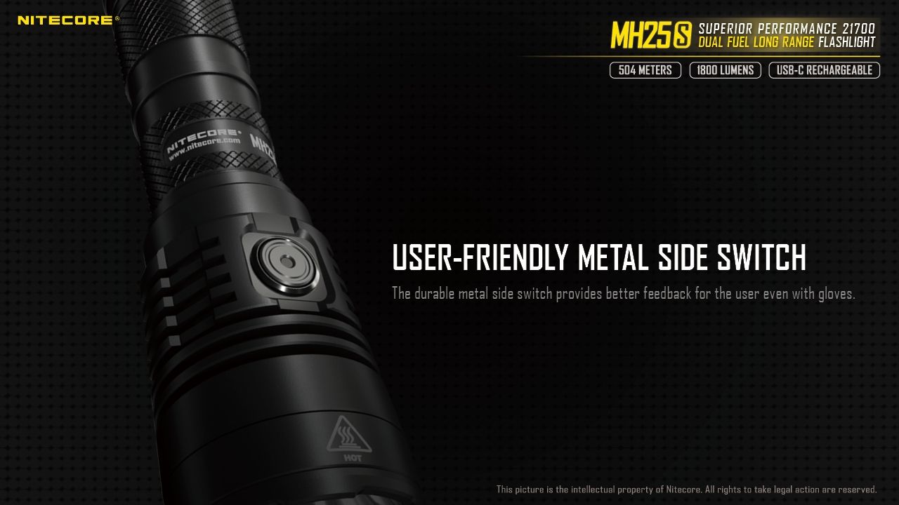 Nitecore MH25S Lommelykt 1800 Lumen USB-C Oppladbar LED Høy Lysstyrke for Utendørseventyr og Reparasjon