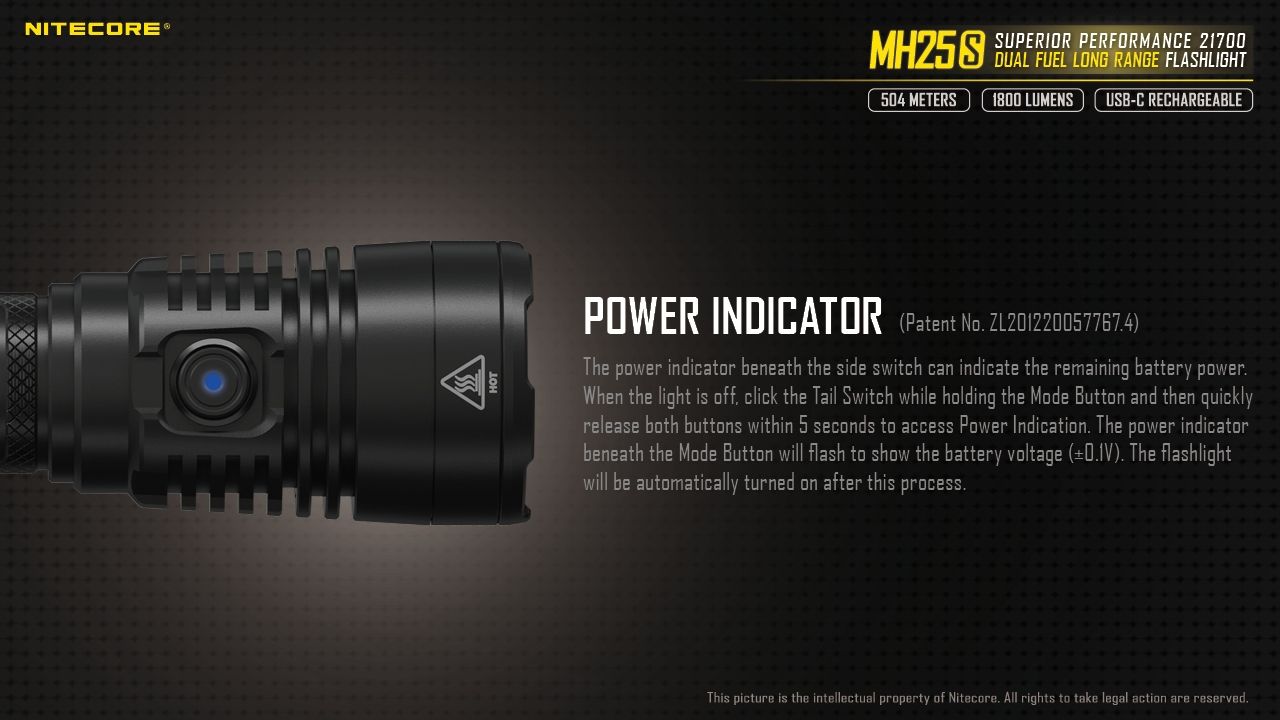 Nitecore MH25S Lommelykt 1800 Lumen USB-C Oppladbar LED Høy Lysstyrke for Utendørseventyr og Reparasjon