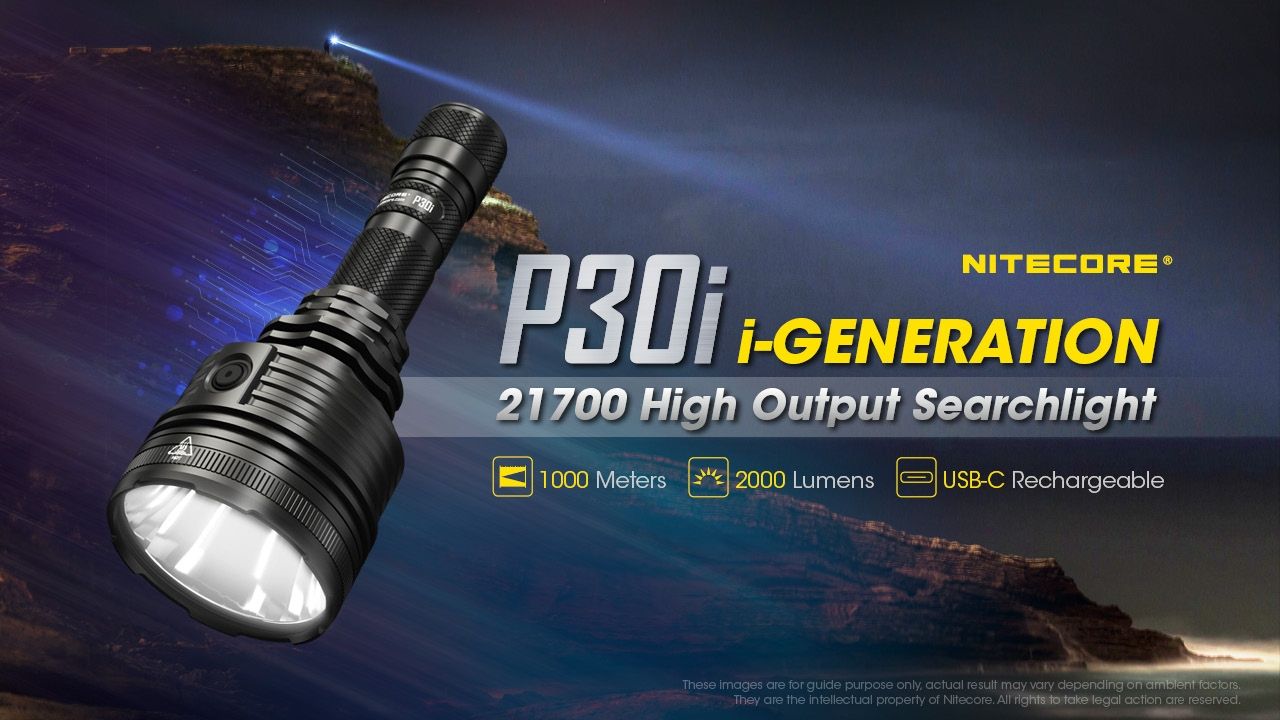 Utforsk Nitecore P30i taktisk lommelykt XHP35 HI LED 2000 lumen med 1000 meters stråle, robust utendørsbelysning