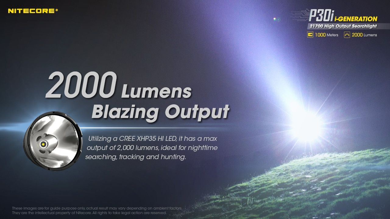 Utforsk Nitecore P30i taktisk lommelykt XHP35 HI LED 2000 lumen med 1000 meters stråle, robust utendørsbelysning