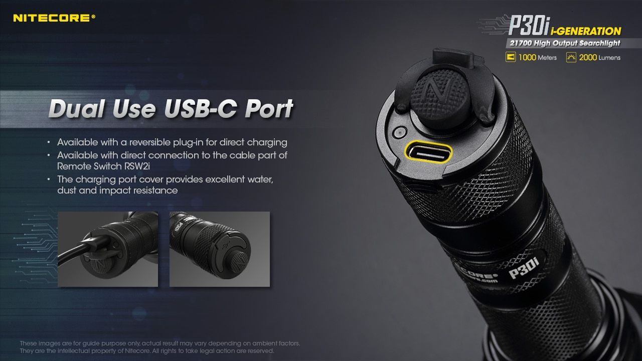 Utforsk Nitecore P30i taktisk lommelykt XHP35 HI LED 2000 lumen med 1000 meters stråle, robust utendørsbelysning