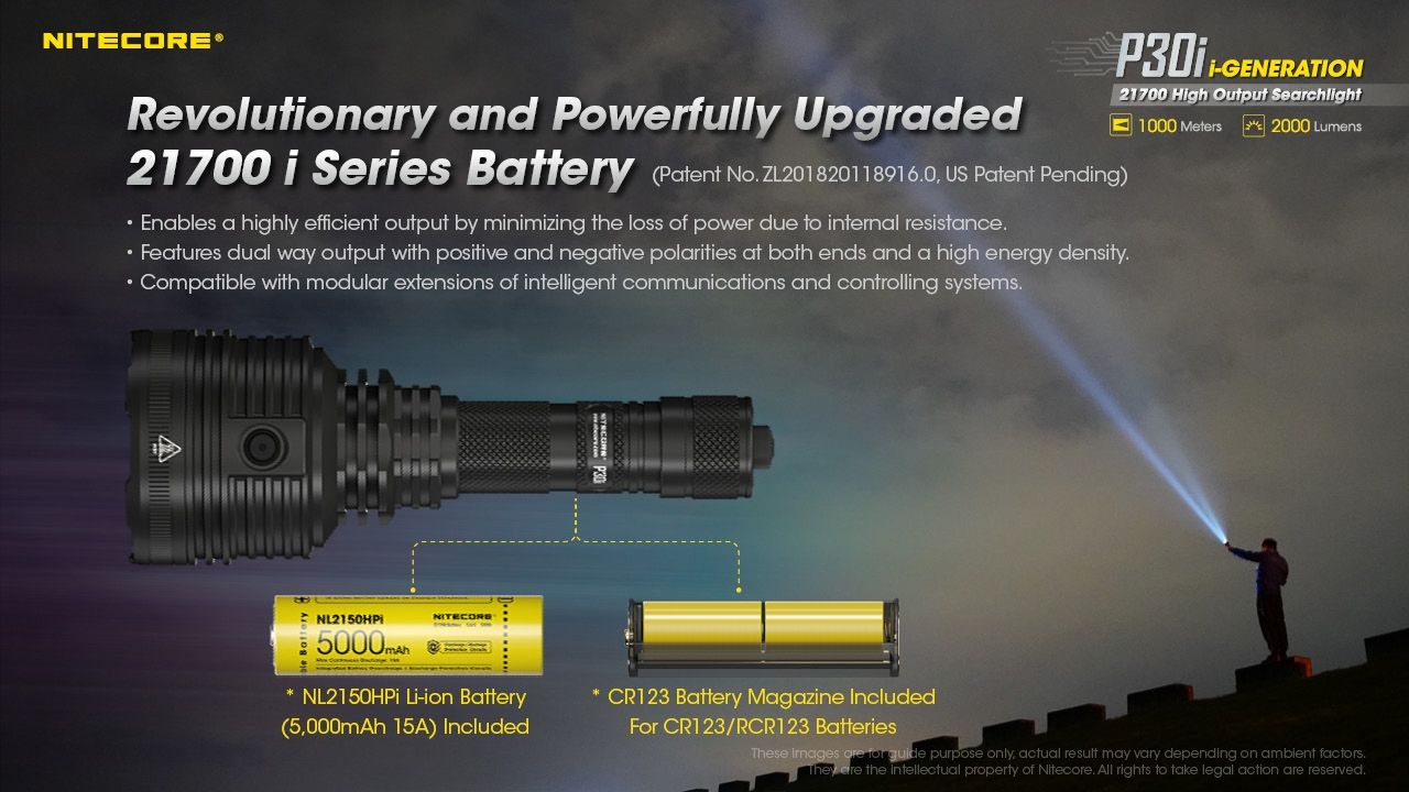 Utforsk Nitecore P30i taktisk lommelykt XHP35 HI LED 2000 lumen med 1000 meters stråle, robust utendørsbelysning
