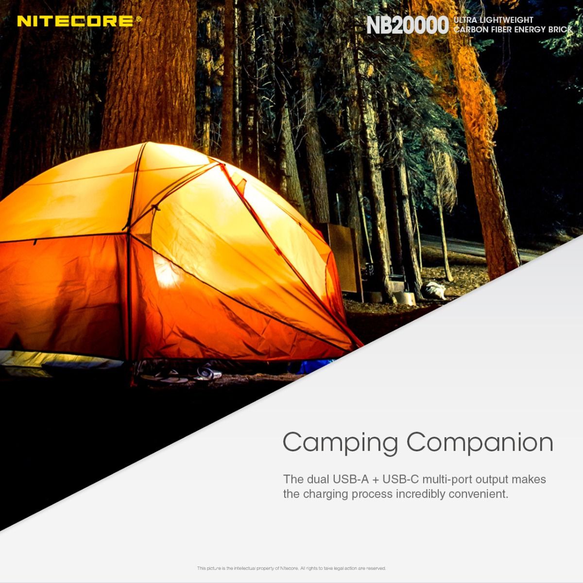 Nitecore NB20000 QC dobbel port 20000mAh powerbank lett hurtiglading USB USB-C smarttelefonlader