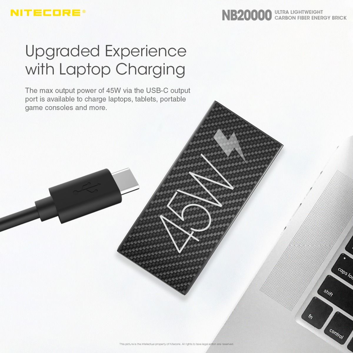 Nitecore NB20000 QC dobbel port 20000mAh powerbank lett hurtiglading USB USB-C smarttelefonlader