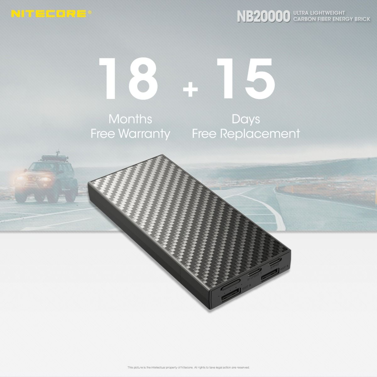 Nitecore NB20000 QC dobbel port 20000mAh powerbank lett hurtiglading USB USB-C smarttelefonlader