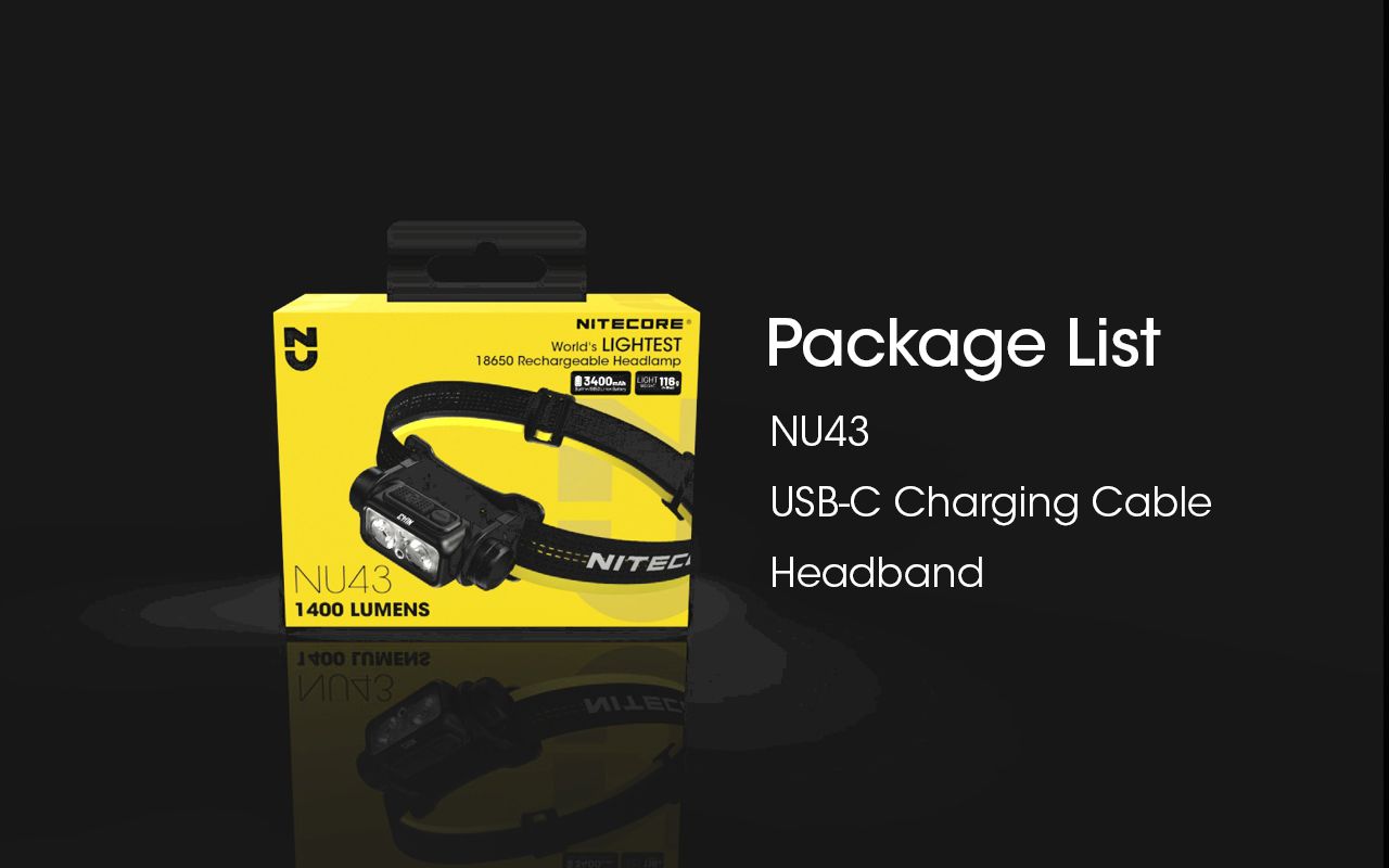 NITECORE NU43 Oppladbar Hodelykt 1400 Lumen Rødt Hvitt Lys Lang Batterilevetid Utendørs Campingutstyr
