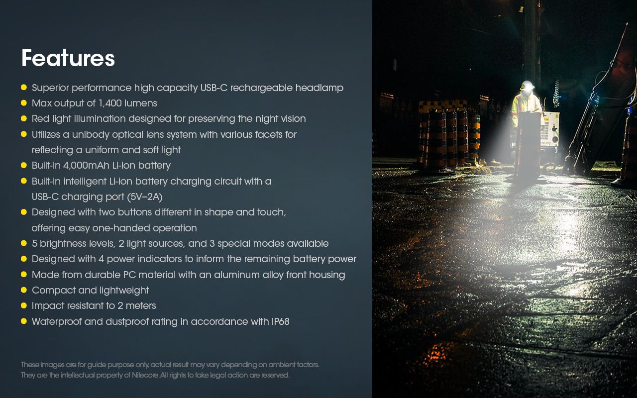Nitecore NU50 1400 lumen LED-panne for fotturer, lett oppladbar hodelykt med lang driftstid