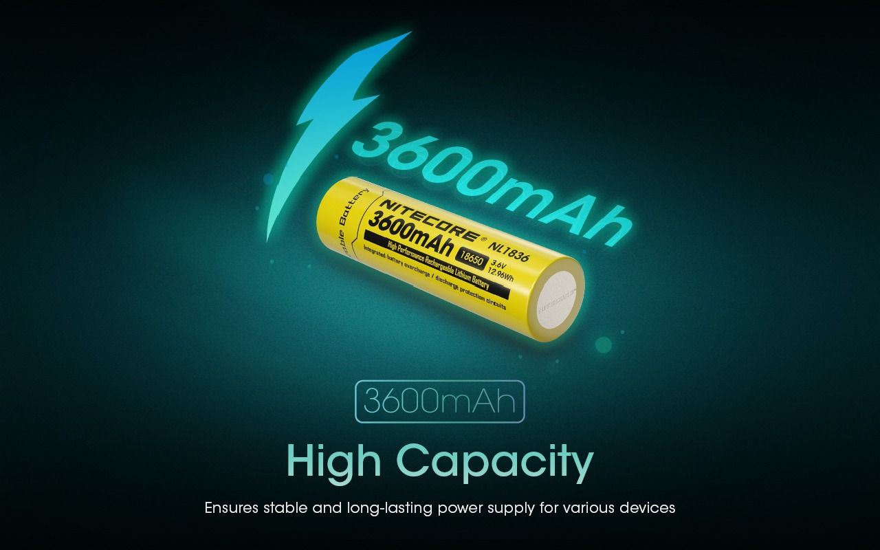 Nitecore 18650 NL1836 3600mAh Li-ion oppladbart batteri