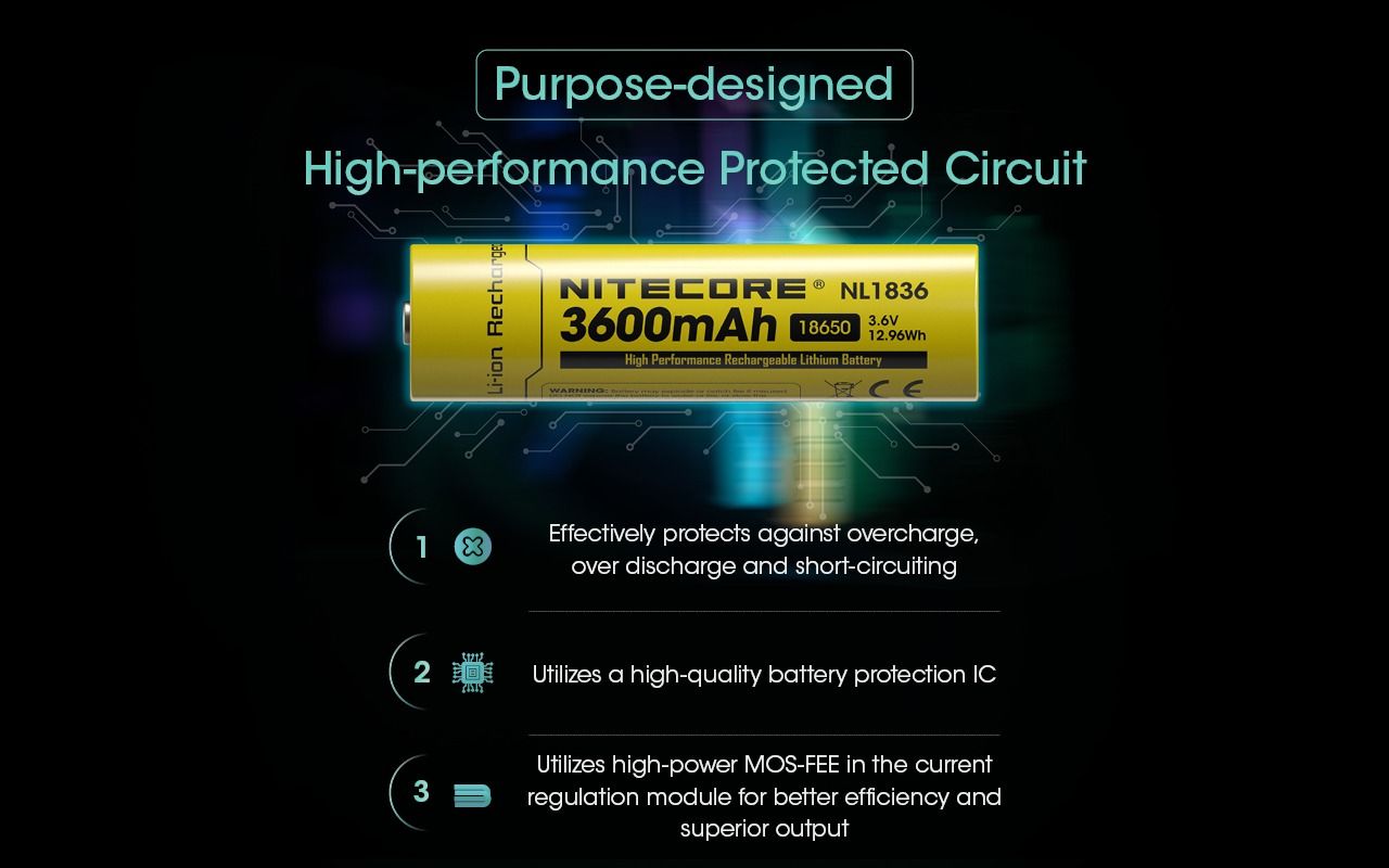 Nitecore 18650 NL1836 3600mAh Li-ion oppladbart batteri