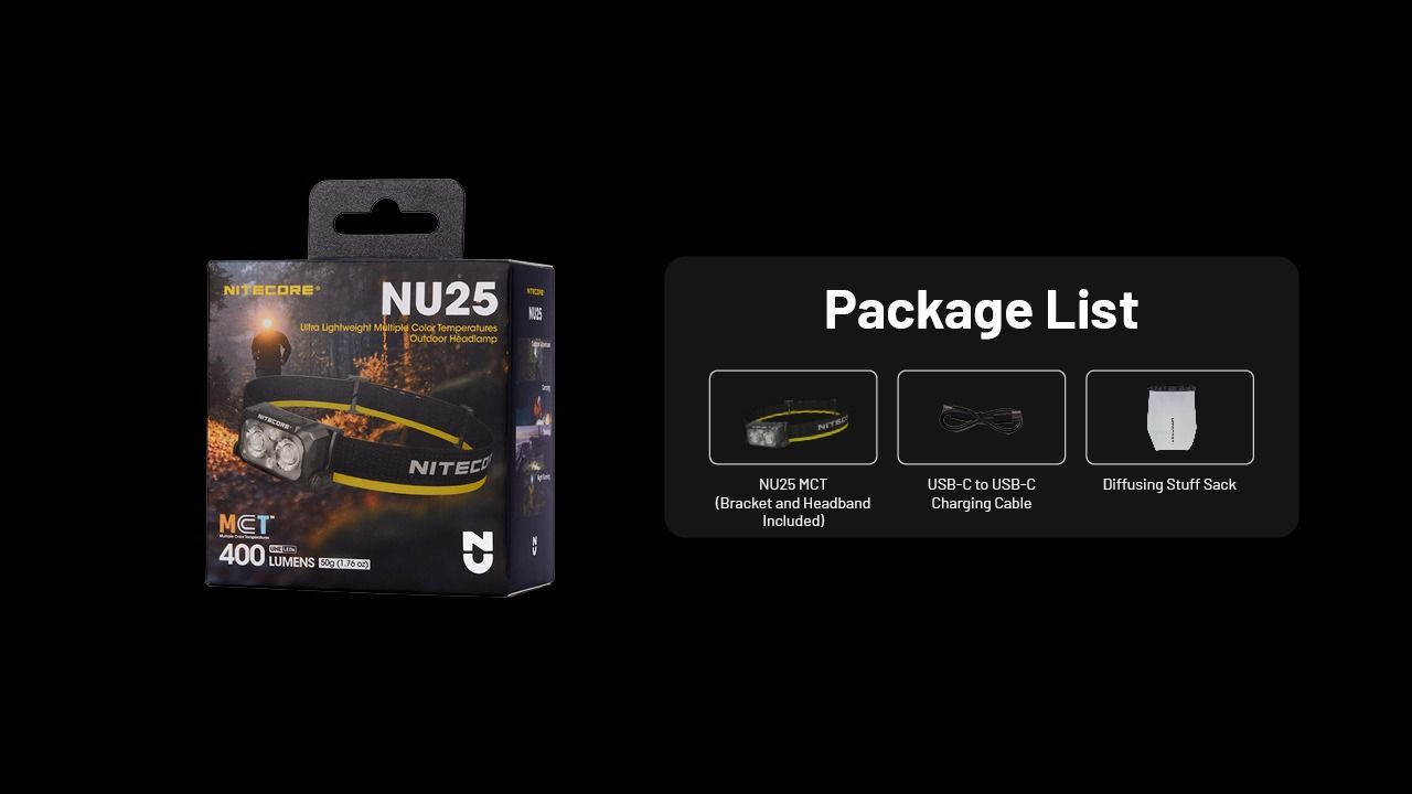 NITECORE NU25 MCT LED Hodelykt 400 lumen USB-C oppladbar lett turutstyr for friluftsentusiaster