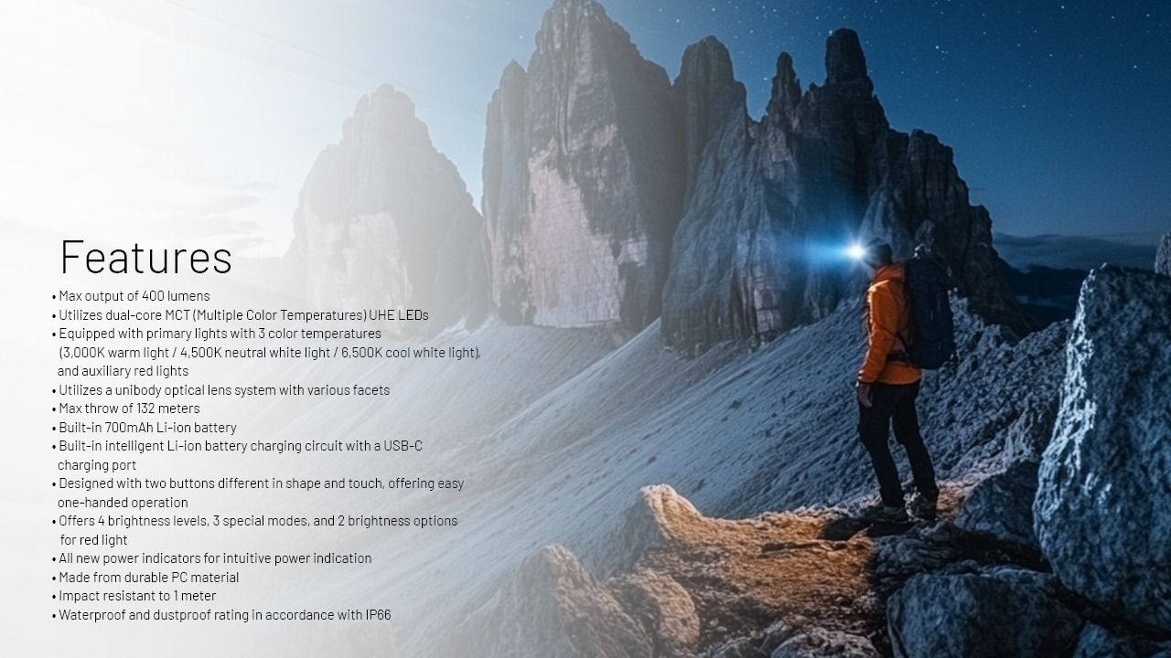 NITECORE NU25 MCT UL 400 Lumen Pannelampe Lettvekt USB-C Oppladbar for Fotturer Camping og Nødsituasjoner