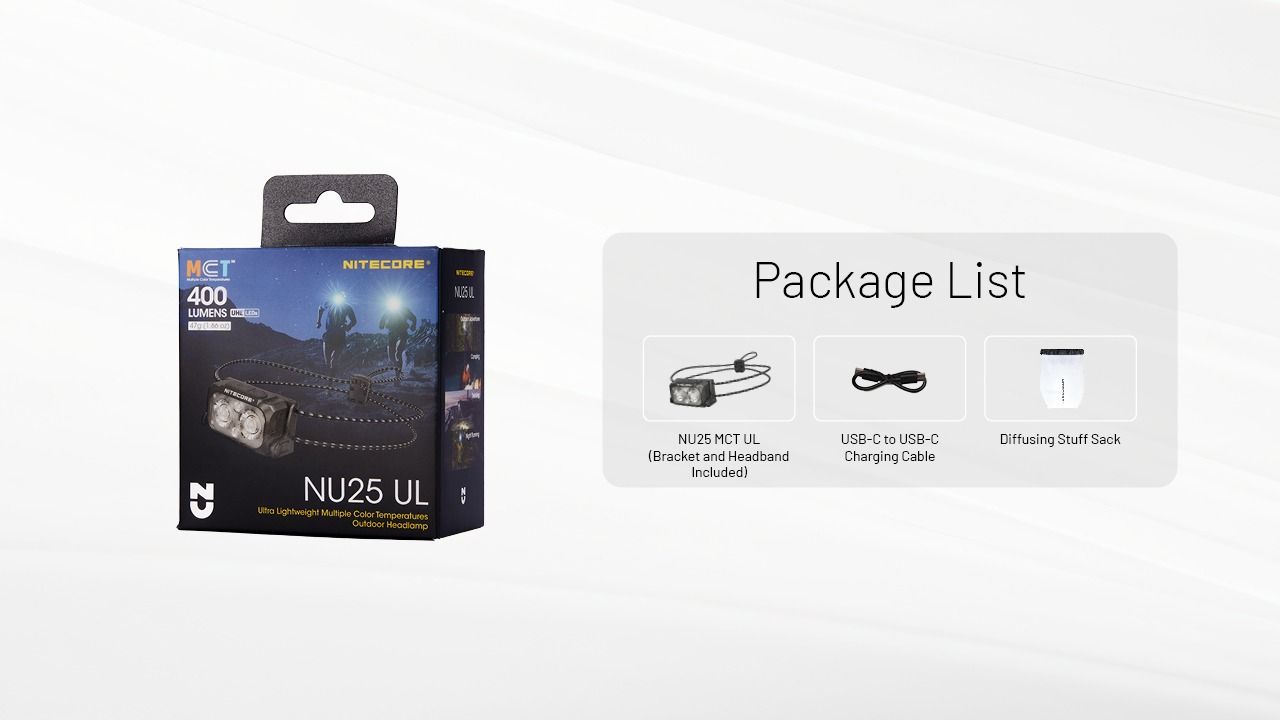 NITECORE NU25 MCT UL 400 Lumen Pannelampe Lettvekt USB-C Oppladbar for Fotturer Camping og Nødsituasjoner