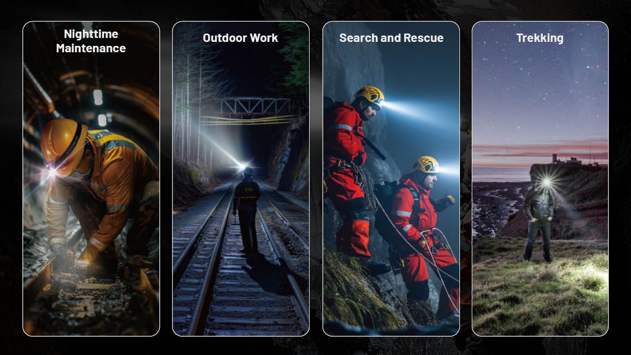 Nitecore HC75 3000 lumen hodelykt, USB-C oppladbar, zoombar med justerbart fokus, for camping, fotturer og industriell bruk.