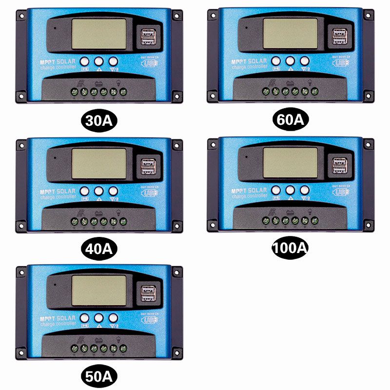MPPT solcellelader 30A 40A 50A 60A 100A LCD-skjerm Dobbel USB Batterilevetidsforlengelse