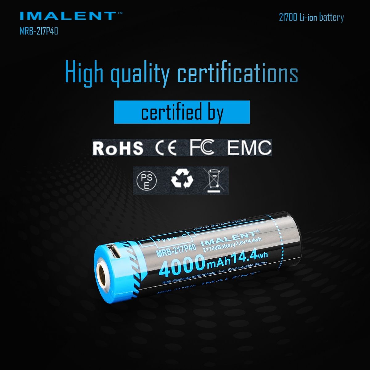 Oppdag IMALENT MRB-217P40 21700 batteri med 4000mAh Type-C oppladbart for kameraer lommelykter gadgets