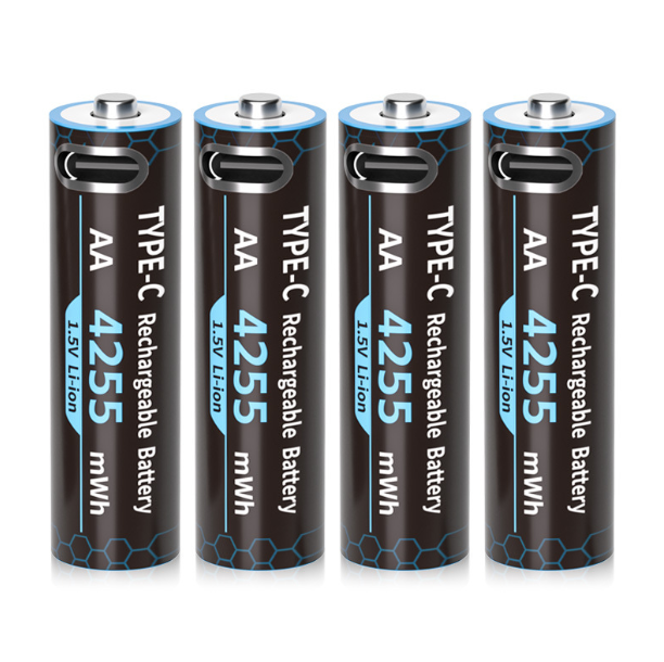 Oppladbare AA Litiumbatterier (4-pk): 1.5V/4255mWh, USB-C Lading – Ingen separat lader! For Leker