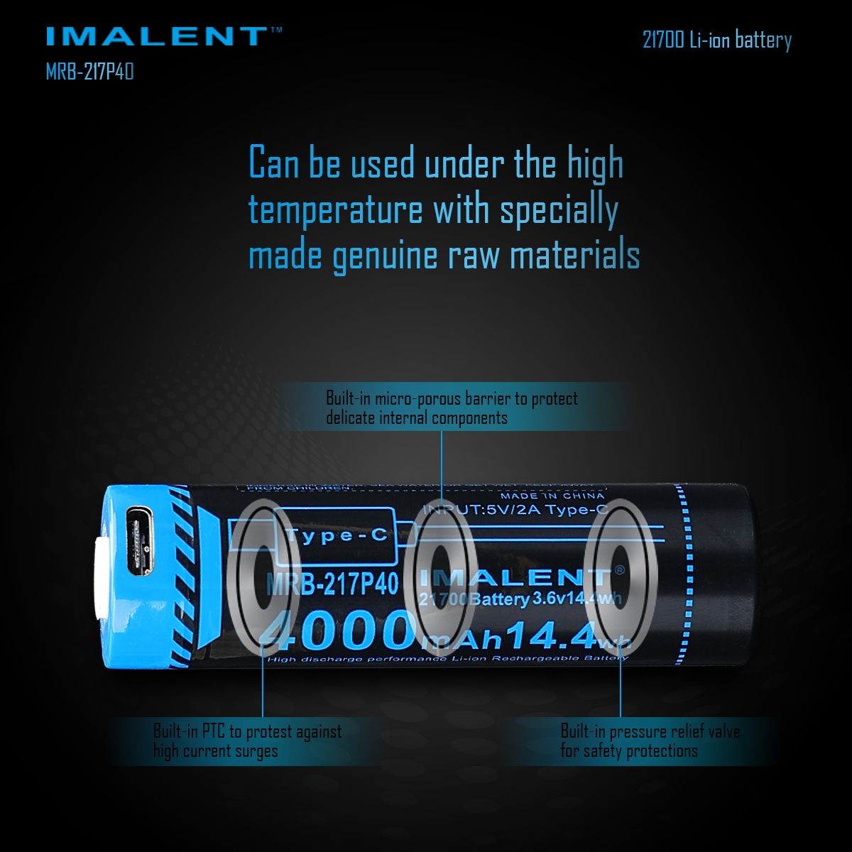 Oppdag IMALENT MRB-217P40 21700 batteri med 4000mAh Type-C oppladbart for kameraer lommelykter gadgets
