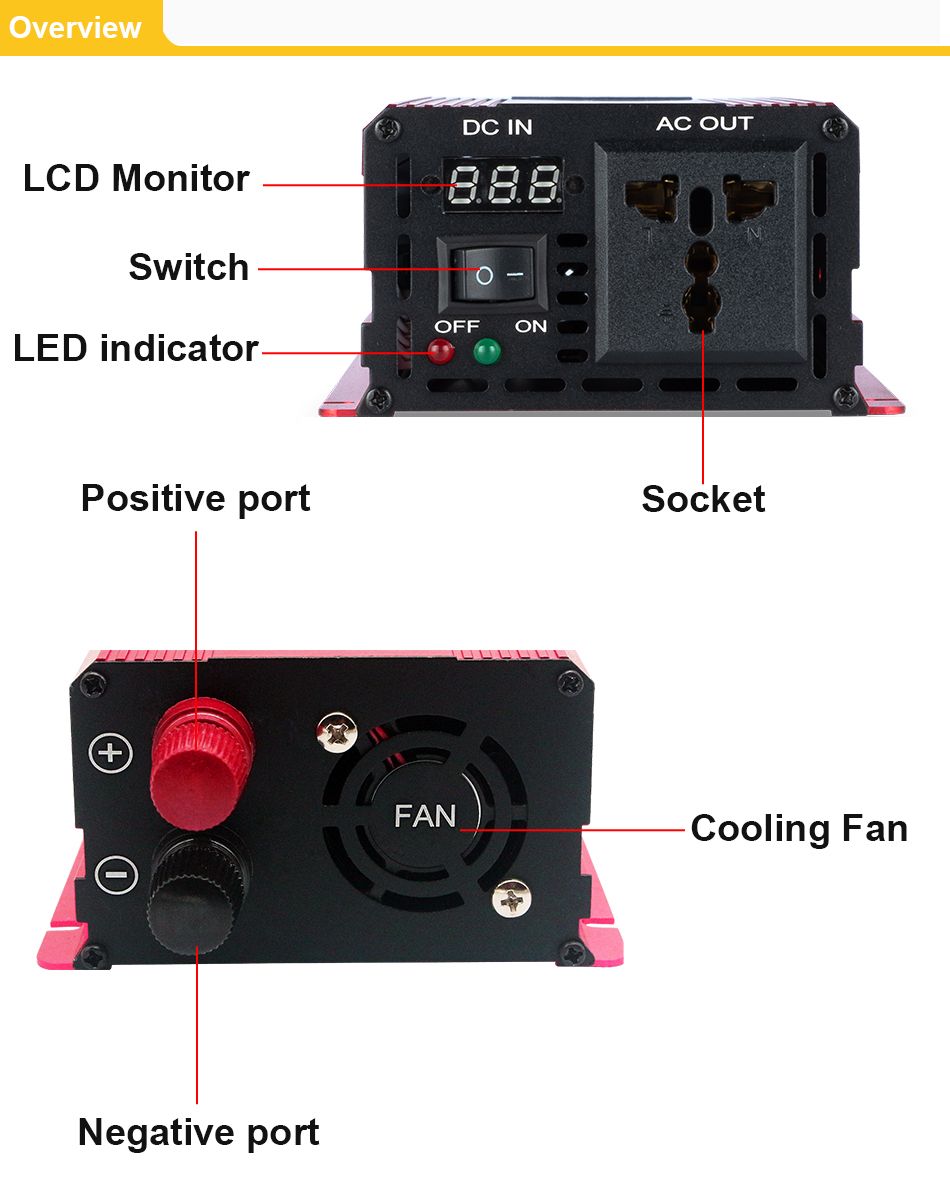 Ren sinusbølge inverter 3000W 2200W 1600W 1000W Holdbart aluminium-magnesium design Høy effektivitet Campingkraft
