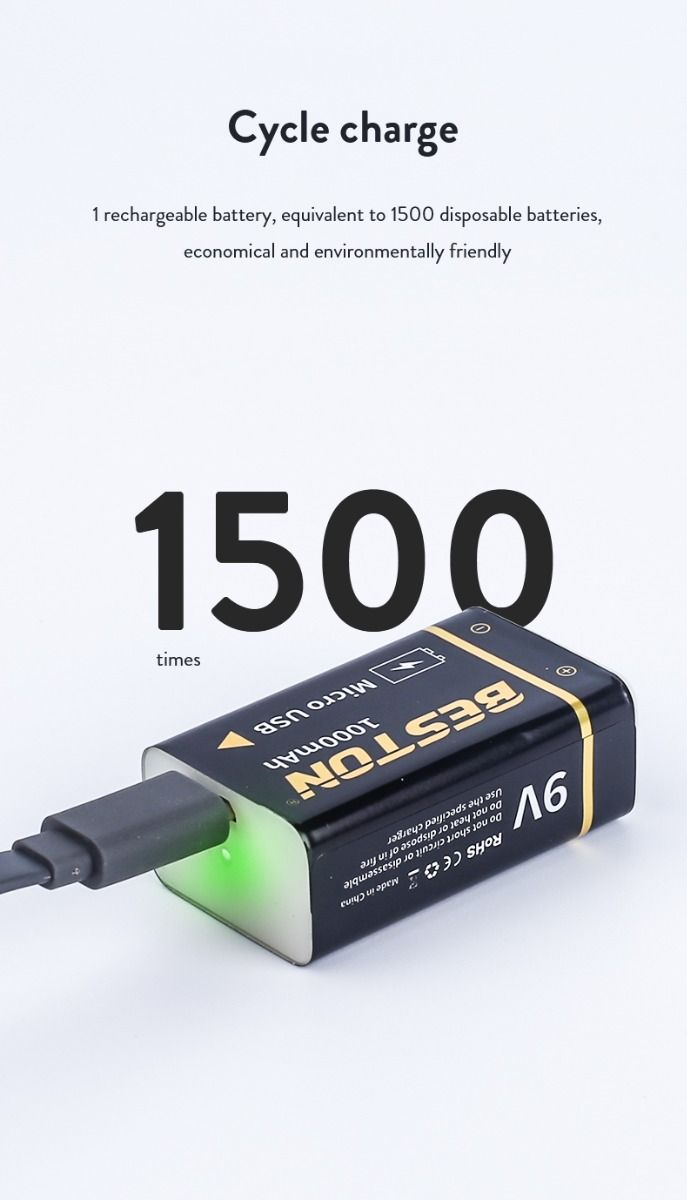Beston 9V 1000mAh li-ion oppladbart batteri USB lading for RC helikopter mikrofon høy kapasitet og miljøvennlig