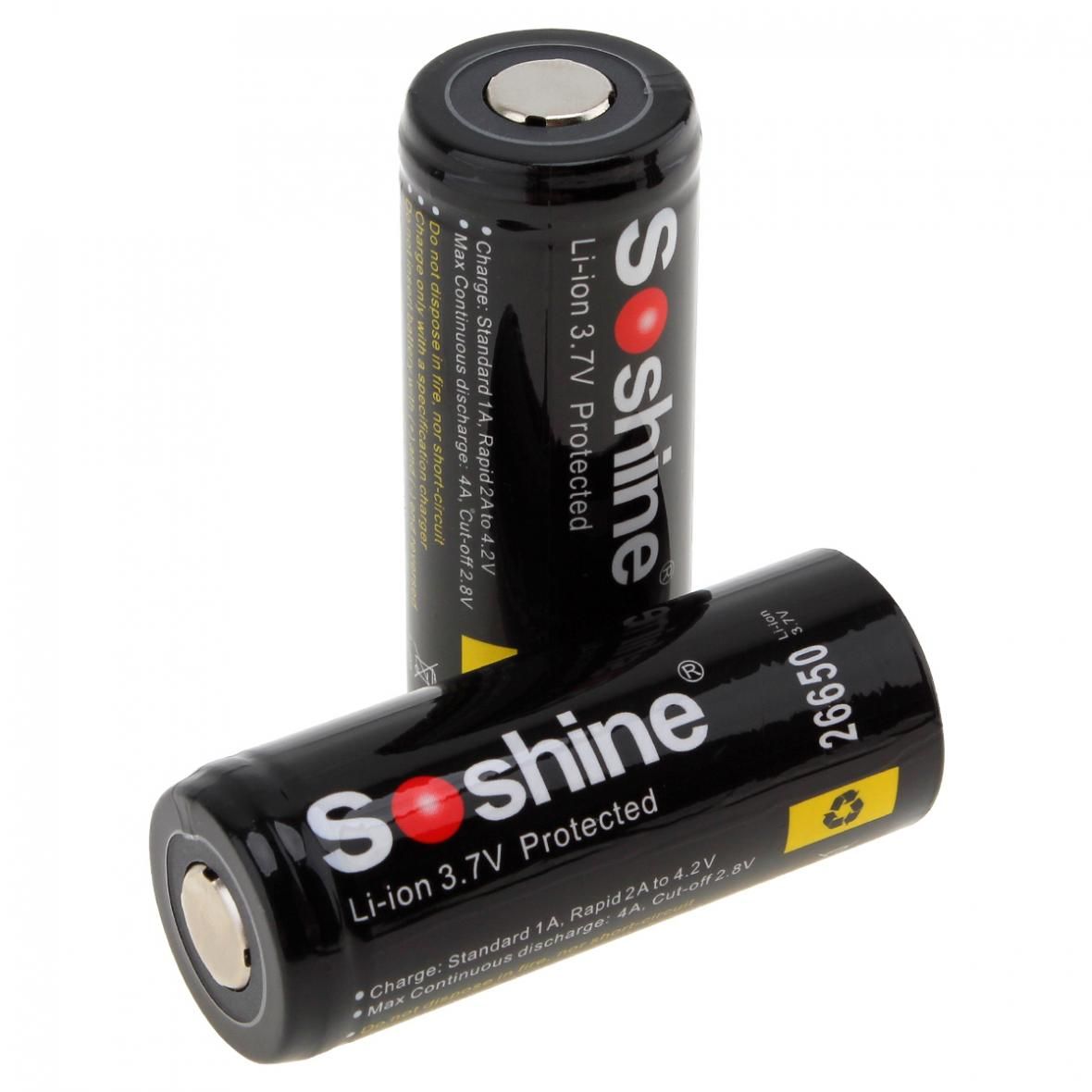 Soshine 26650 5500mAh Li-ion oppladbare batterier 2-pakning for lommelykter, elektroverktøy, langvarig bruk