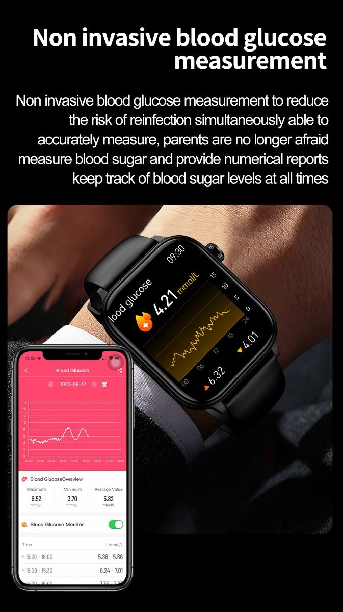 ET570 Blodsukker Smartklokke med EKG, puls og blodtrykk