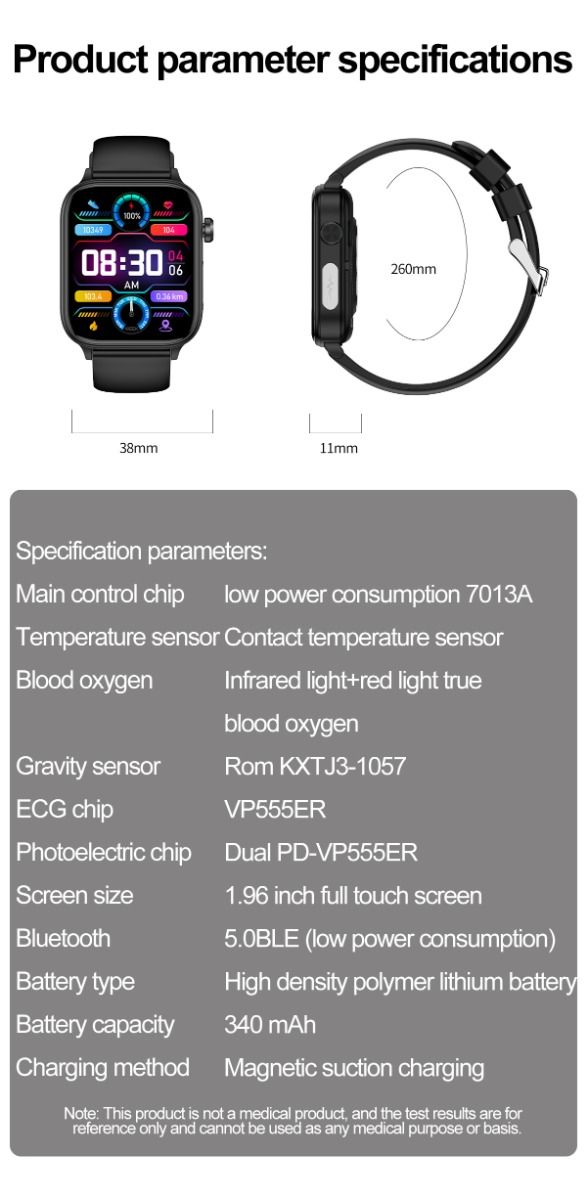ET570 Blodsukker Smartklokke med EKG, puls og blodtrykk