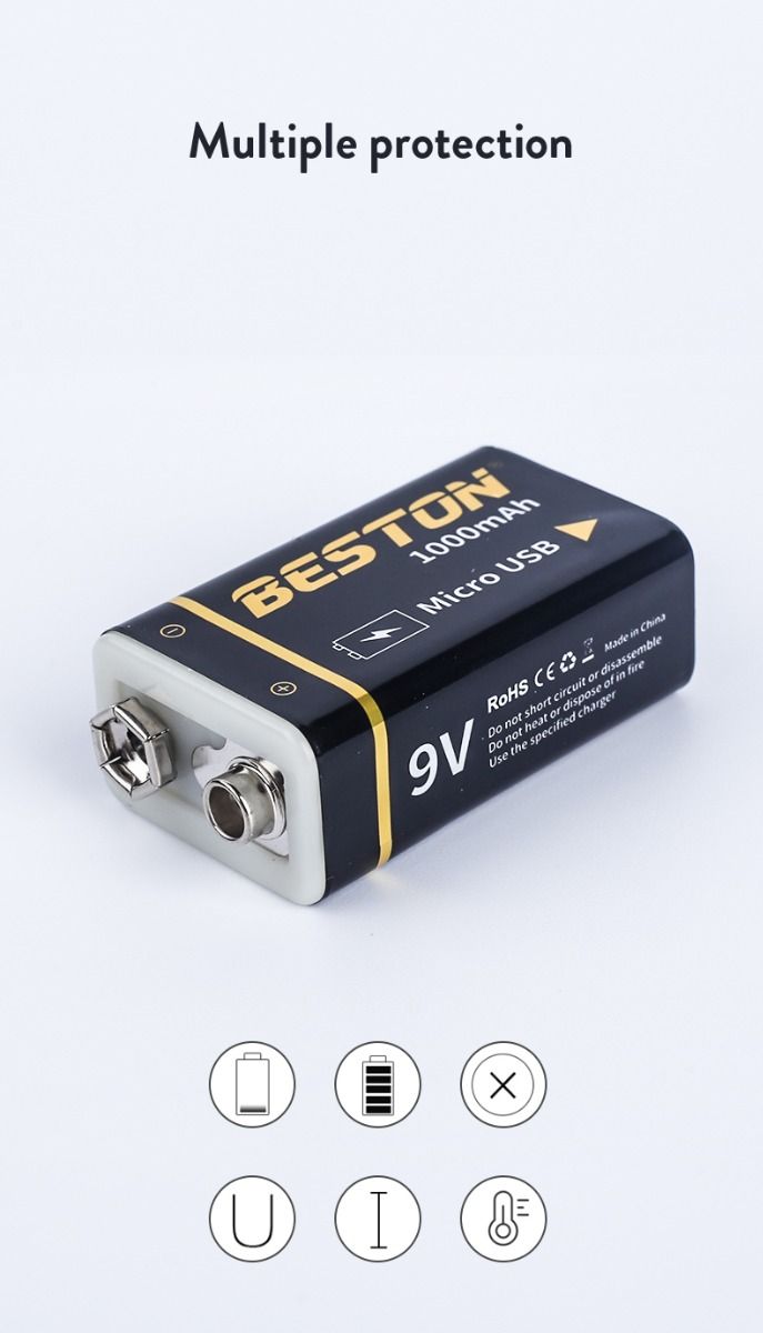 Beston 9V 1000mAh li-ion oppladbart batteri USB lading for RC helikopter mikrofon høy kapasitet og miljøvennlig