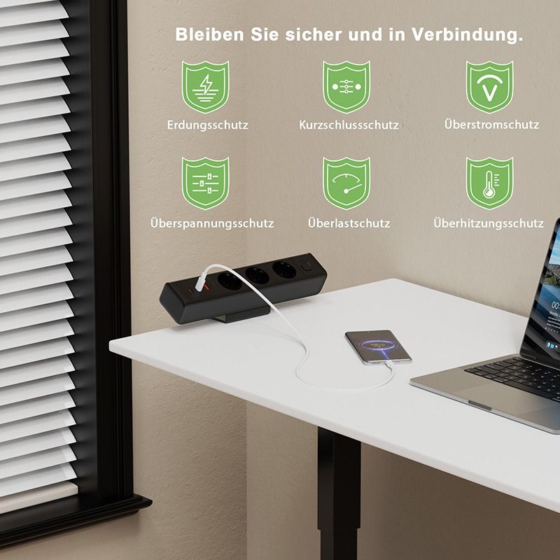 Skrivebordsklemme strømstripe, total hurtigladestasjon 18/65W USB hurtiglading europeisk standard stikkontakt, overbelastningsvernbryter, skrivebordsstikkontakt, EU strømforsyning kontormøbler