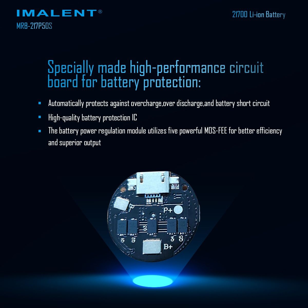 IMALENT MRB-217P50S 21700 Oppladbart Li-ion Batteri 5000mAh 3.6V | Høy Ytelse, Lang Levetid, LED Lommelykt