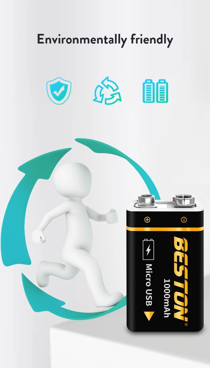 Beston 9V 1000mAh li-ion oppladbart batteri USB lading for RC helikopter mikrofon høy kapasitet og miljøvennlig