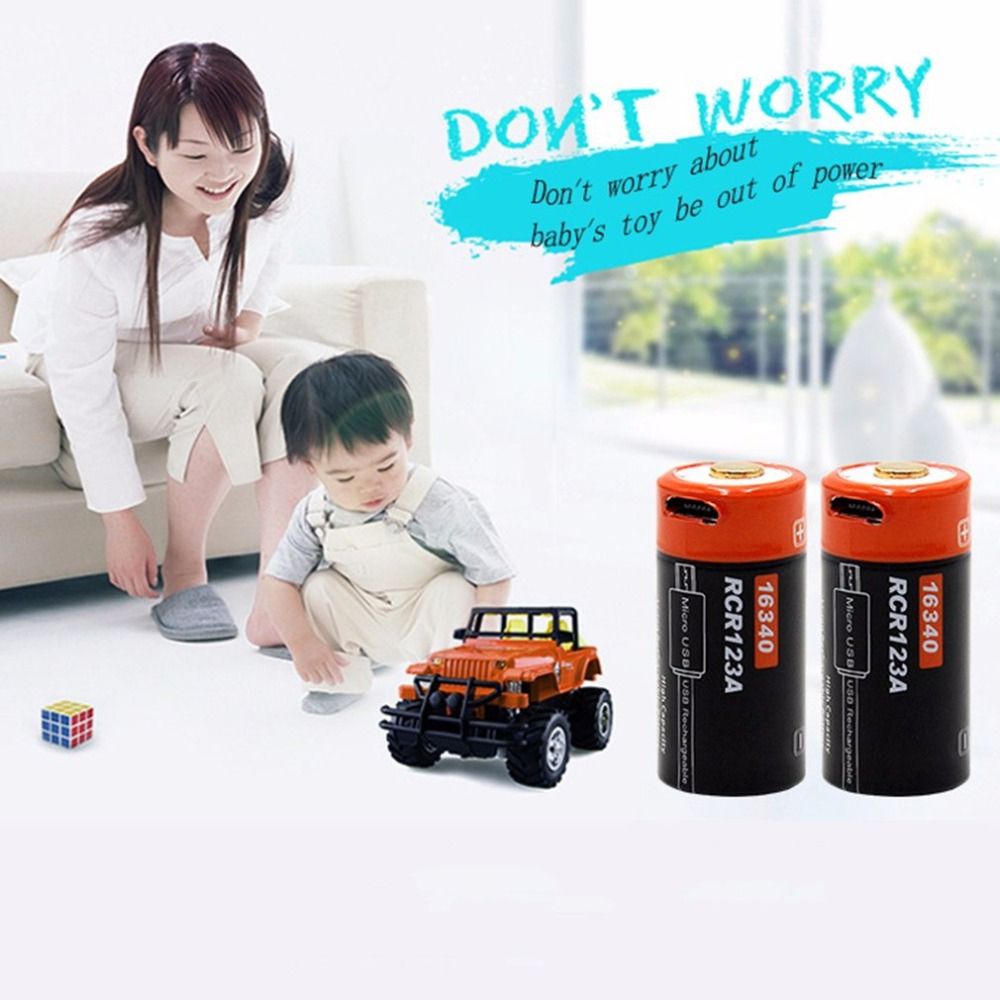 16340 650mAh 3.7V Mikro-USB oppladbart litium-ion-batteri miljøvennlig langvarig for lommelykter og utstyr